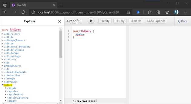 Esquema de Space X integrado en el Graphql de Gatsby JS